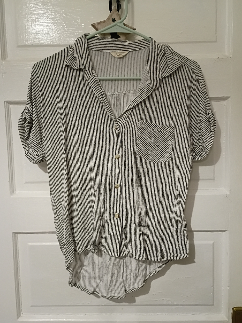 Sim & Sam Short Sleeve Striped Button-Down Shirt - Black/White Medium